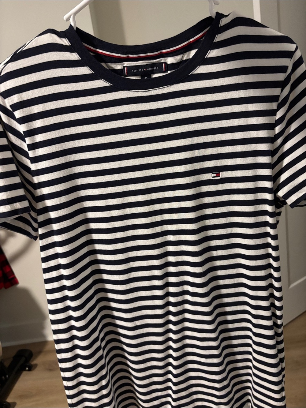 Tommy Hilfiger Navy and White Striped Crew Tee